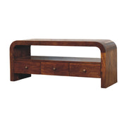 Darcy Media Unit - Solid Mango Wood Chestnut 3 Drawer Open Shelf