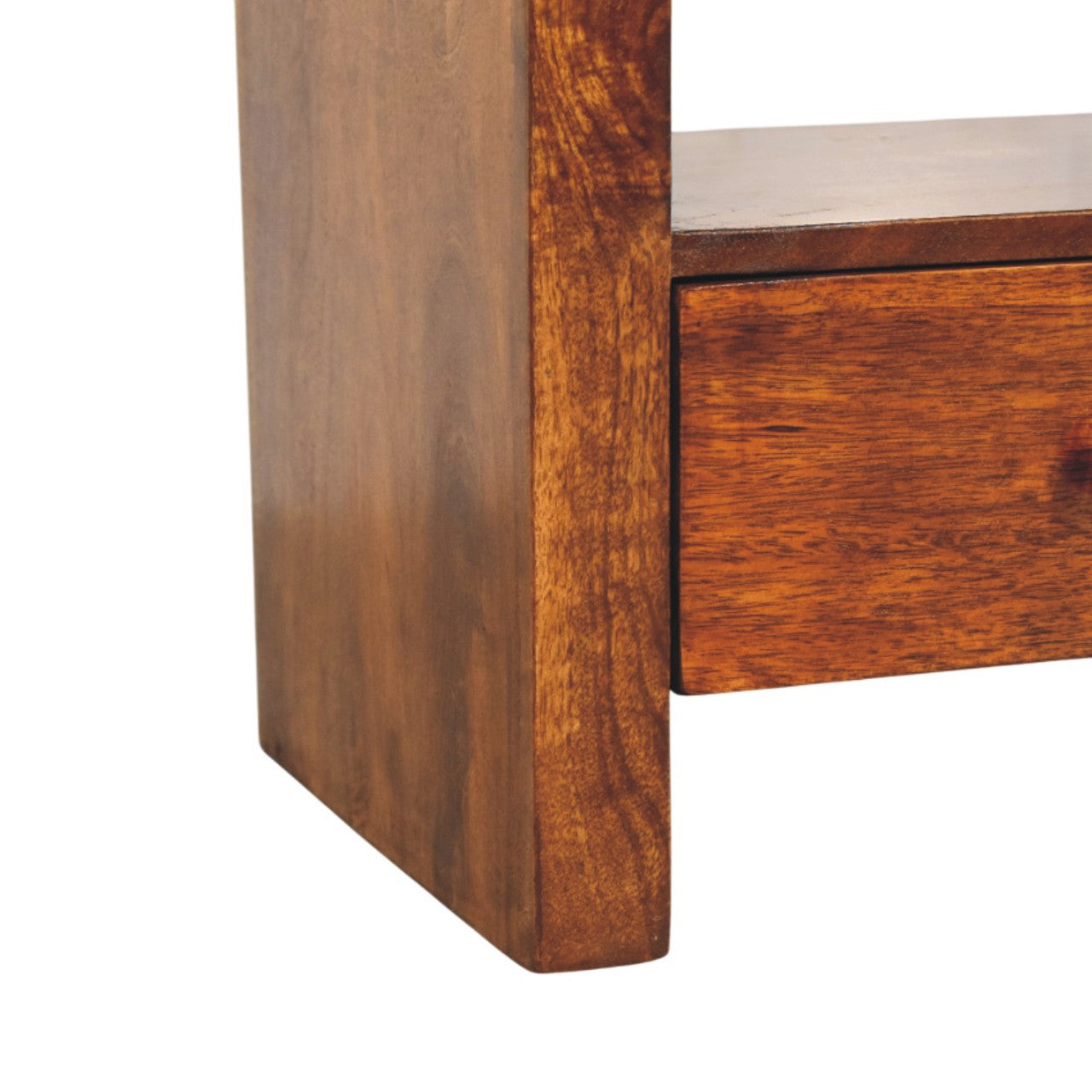 Darcy Media Unit - Solid Mango Wood Chestnut 3 Drawer Open Shelf
