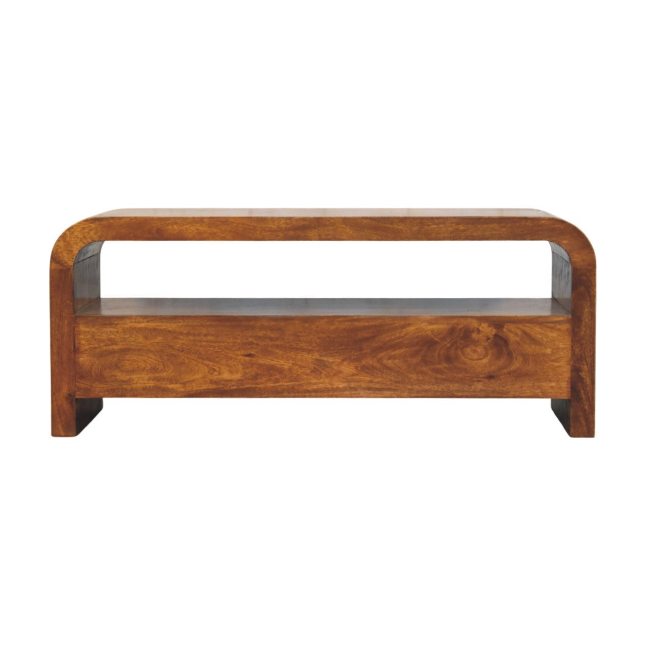 Darcy Media Unit - Solid Mango Wood Chestnut 3 Drawer Open Shelf