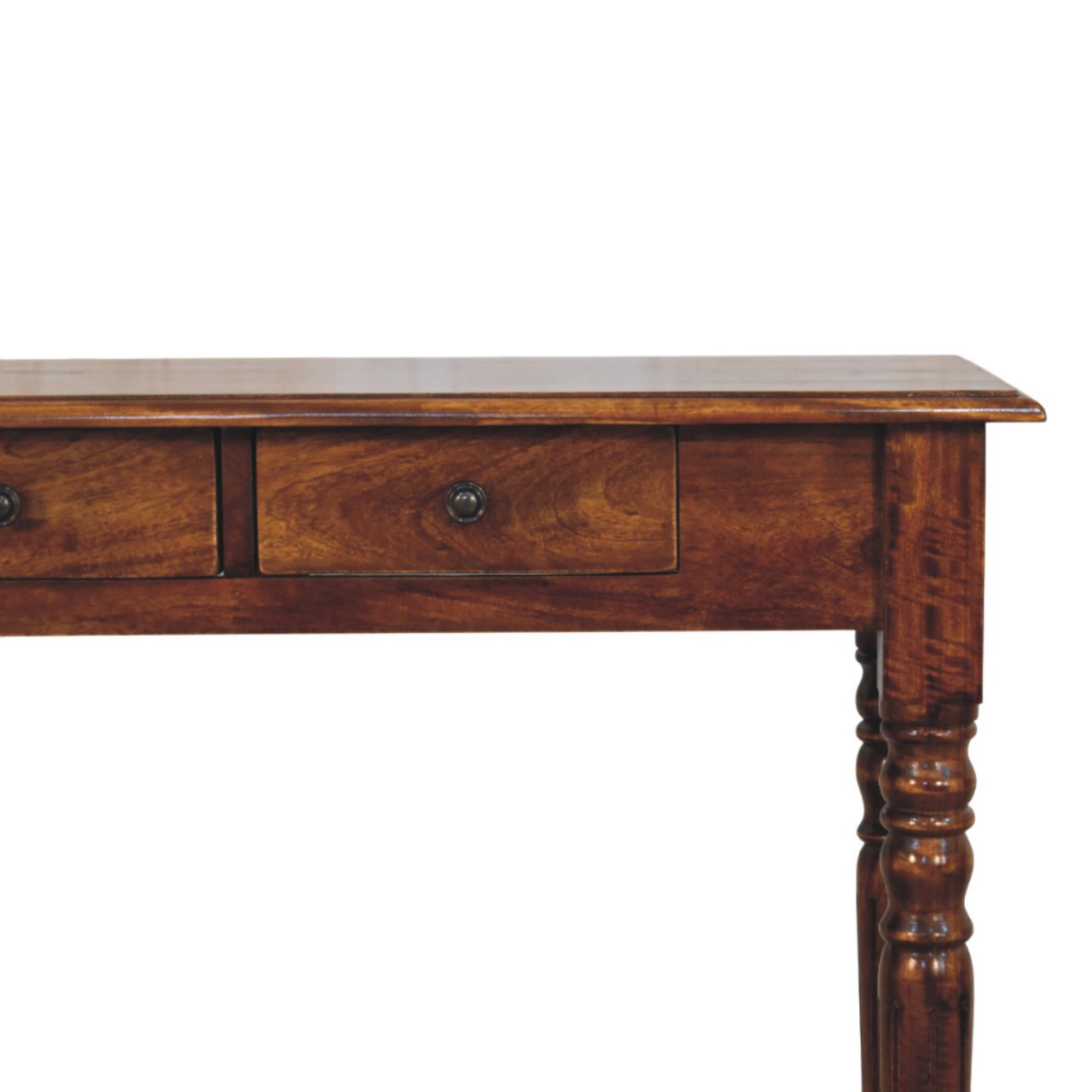 Solid Mango Wood 3 Drawer Console Table - Chestnut Finish