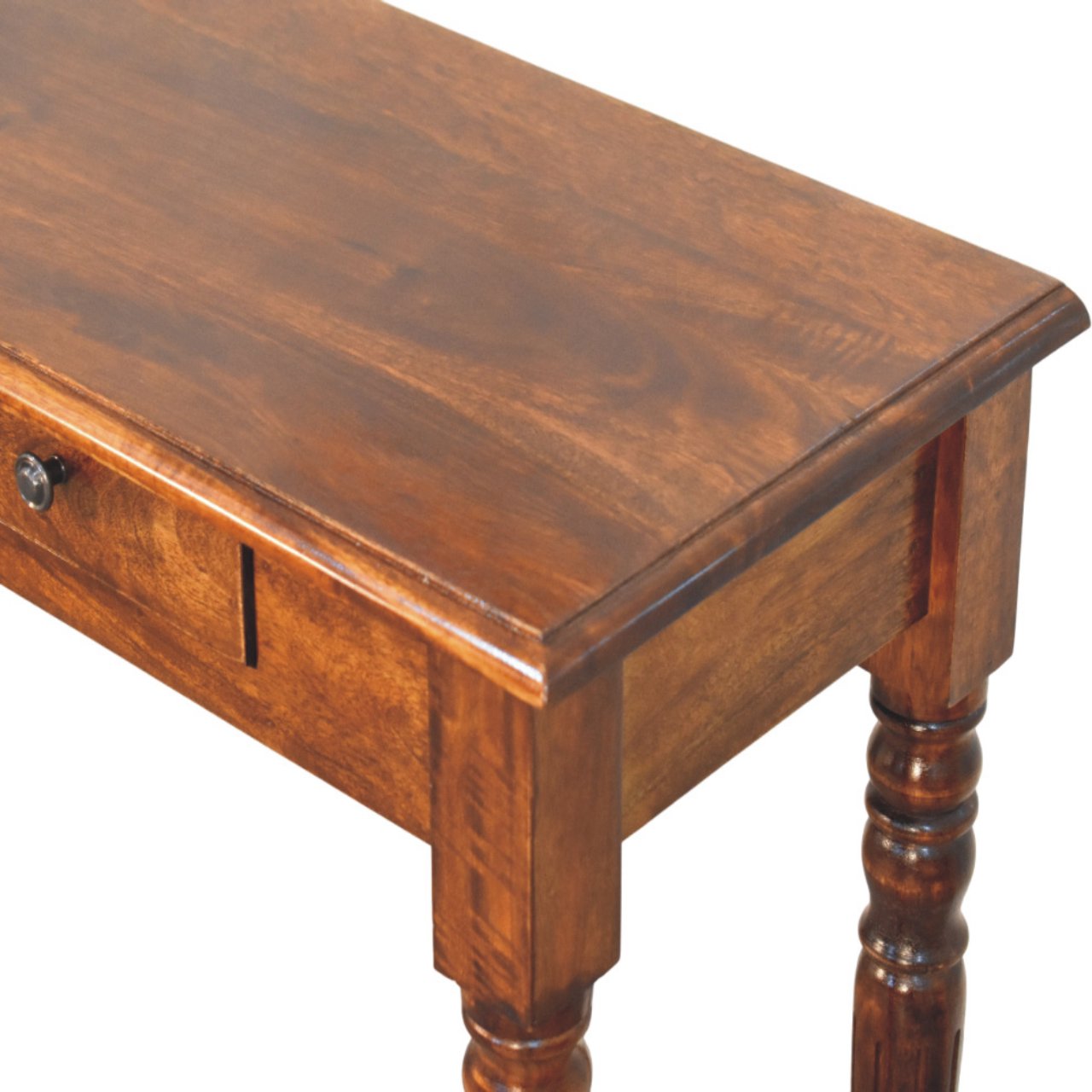 Solid Mango Wood 3 Drawer Console Table - Chestnut Finish
