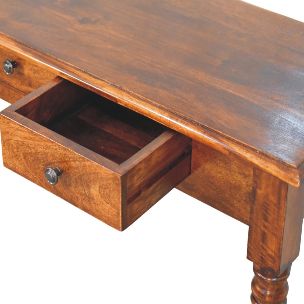 Solid Mango Wood 3 Drawer Console Table - Chestnut Finish