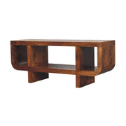 Orion Curved Media Unit - Chestnut 100% Solid Mango Wood