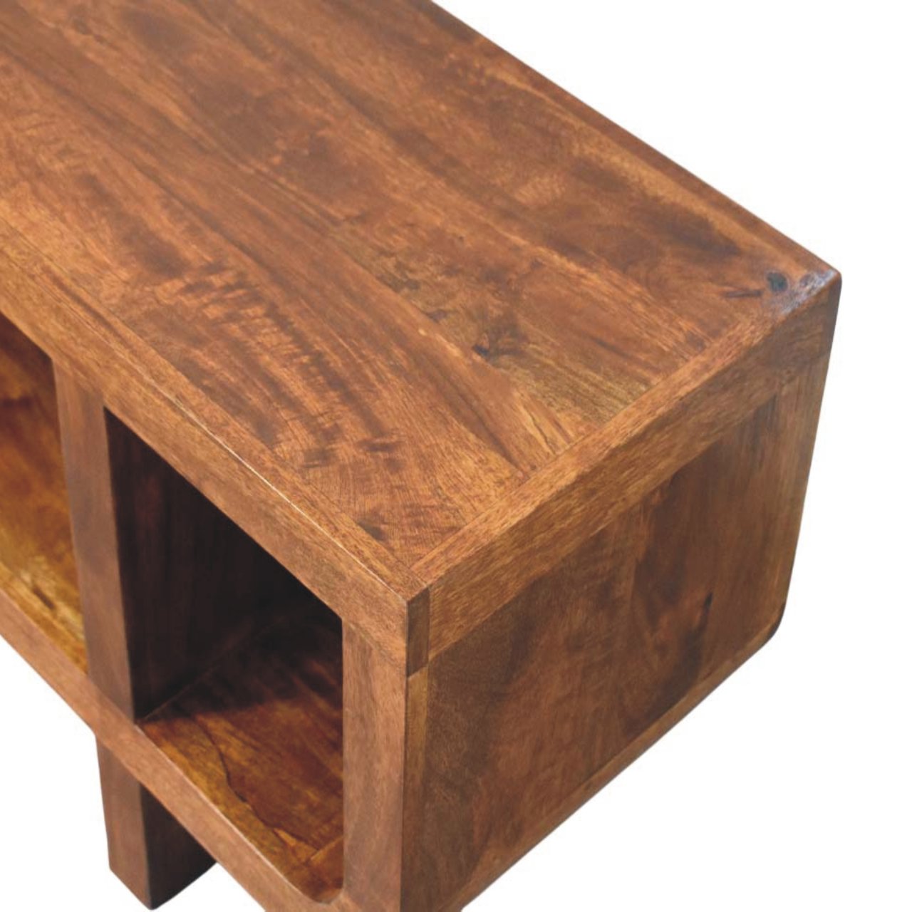 Orion Curved Media Unit - Chestnut 100% Solid Mango Wood
