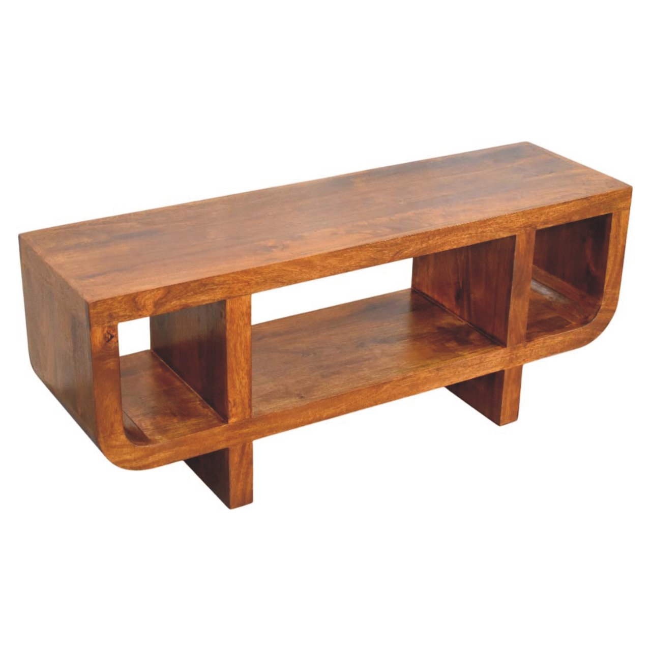 Orion Curved Media Unit - Chestnut 100% Solid Mango Wood