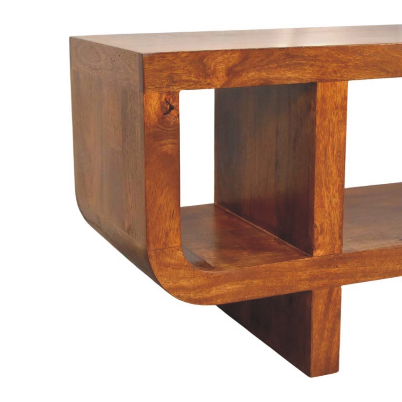 Orion Curved Media Unit - Chestnut 100% Solid Mango Wood