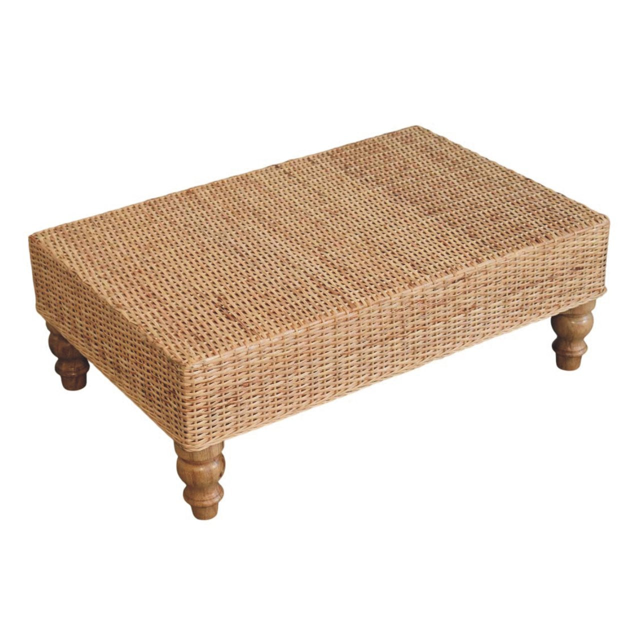 Regency Woven Coffee Table - Handcrafted Wood with Turned Legs