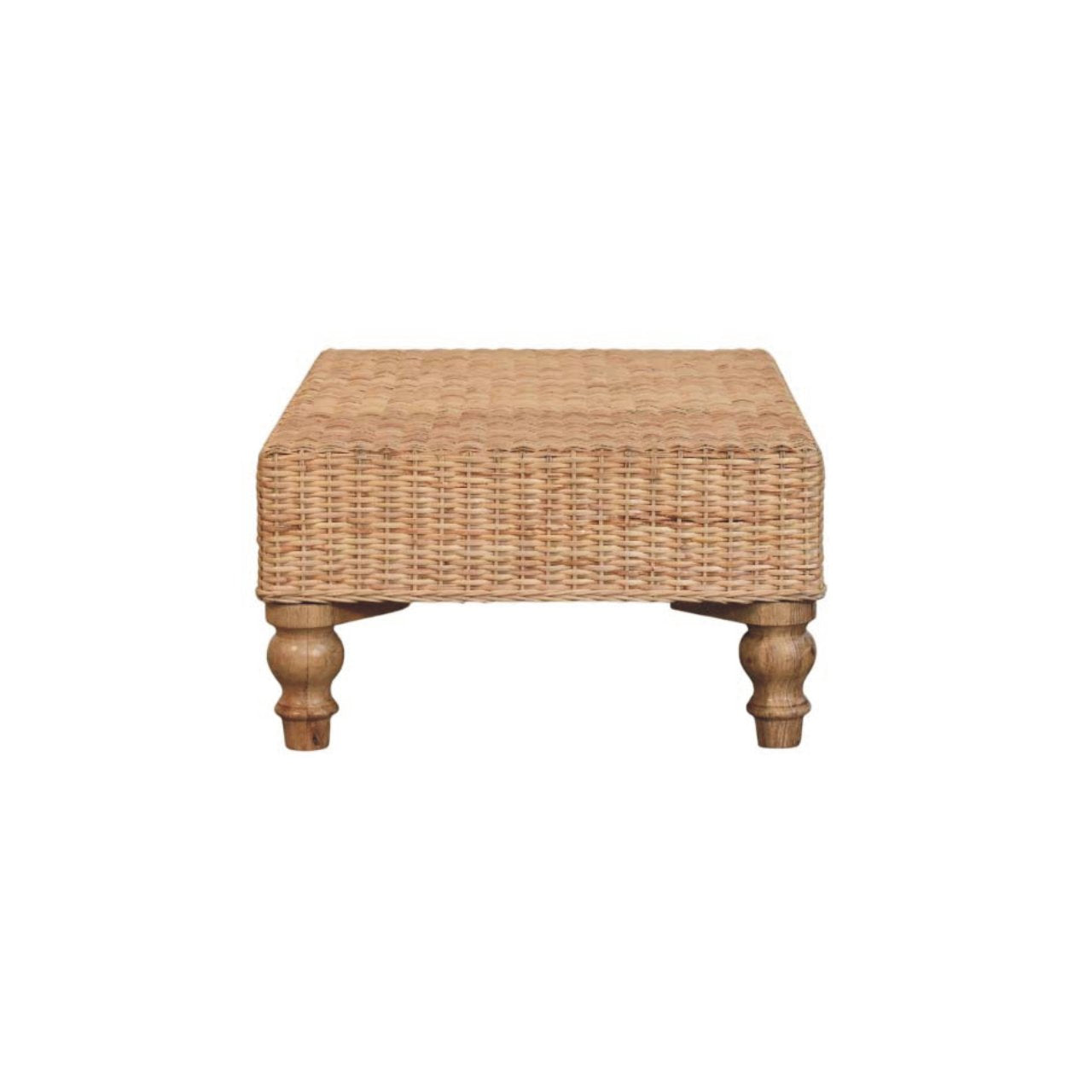 Regency Woven Coffee Table - Handcrafted Wood with Turned Legs