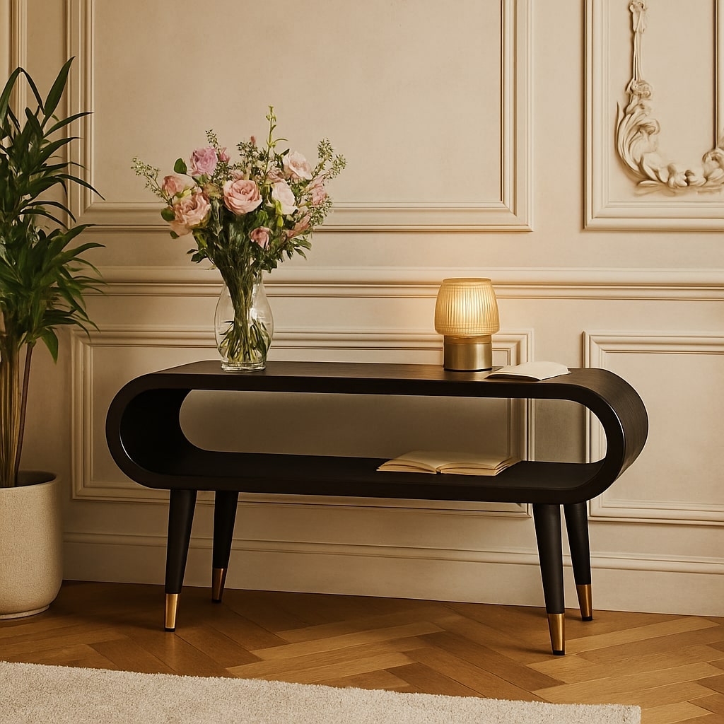 Velvet Mocha Media Unit - Carbon Ash Mango Wood with Brass Accents