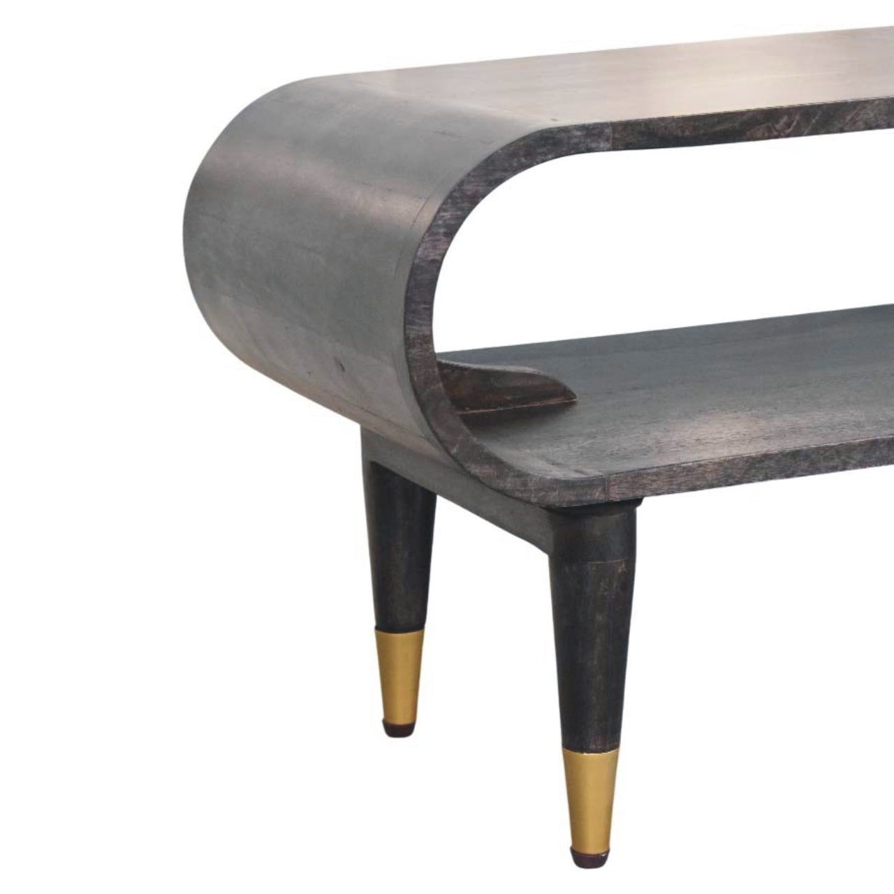 Velvet Mocha Media Unit - Carbon Ash Mango Wood with Brass Accents