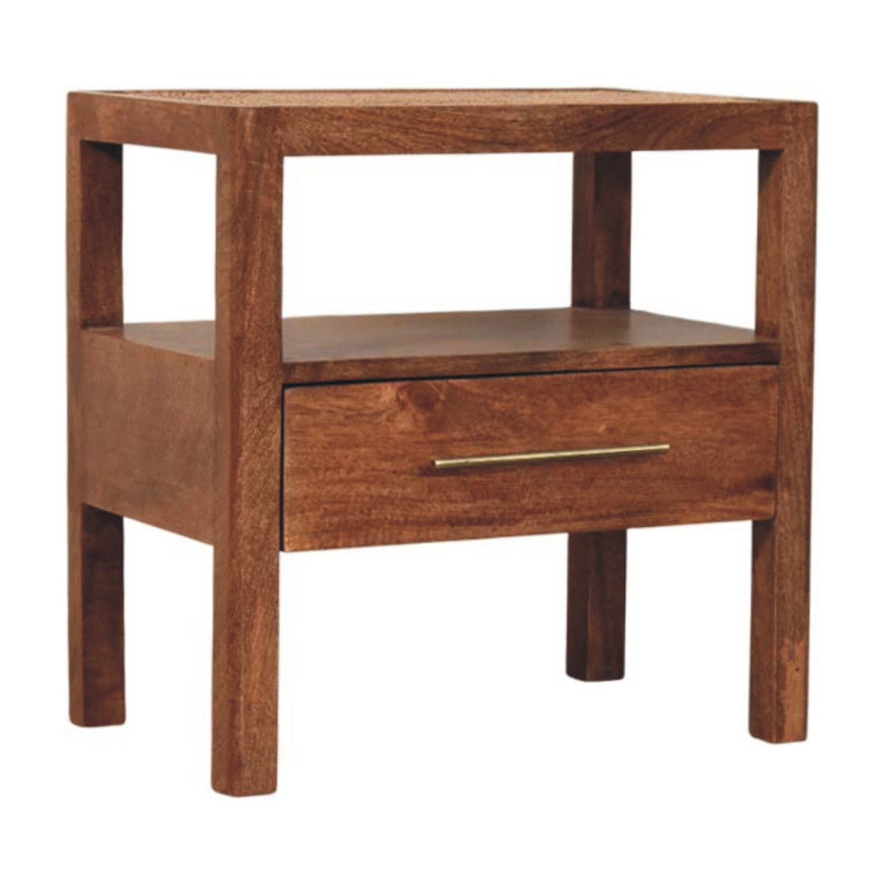 Saffron Rattan Nightstand - Mango Wood Honey Caramel Finish