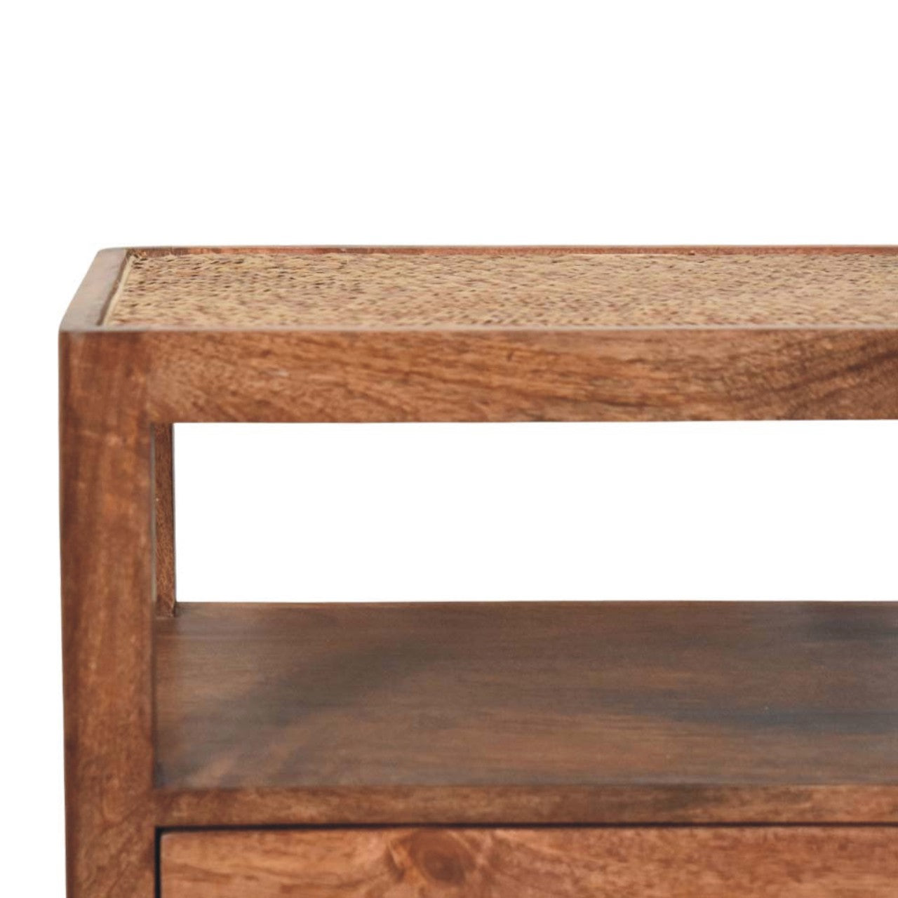Saffron Rattan Nightstand - Mango Wood Honey Caramel Finish