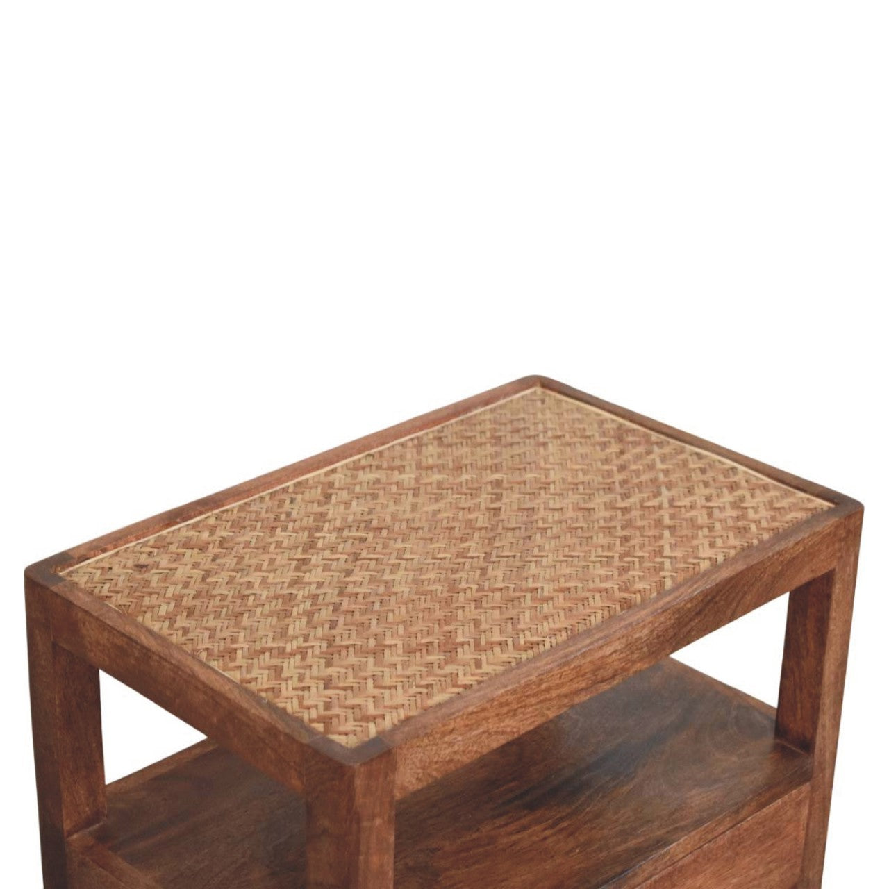 Saffron Rattan Nightstand - Mango Wood Honey Caramel Finish