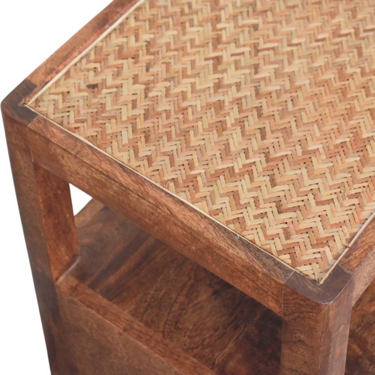 Saffron Rattan Nightstand - Mango Wood Honey Caramel Finish