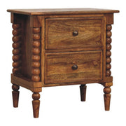 Harper Spindle Bedside Table - Amber Oak Solid Mango Wood