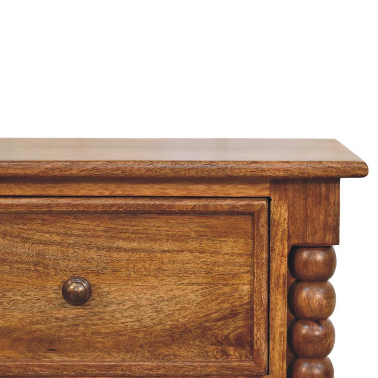 Harper Spindle Bedside Table - Amber Oak Solid Mango Wood