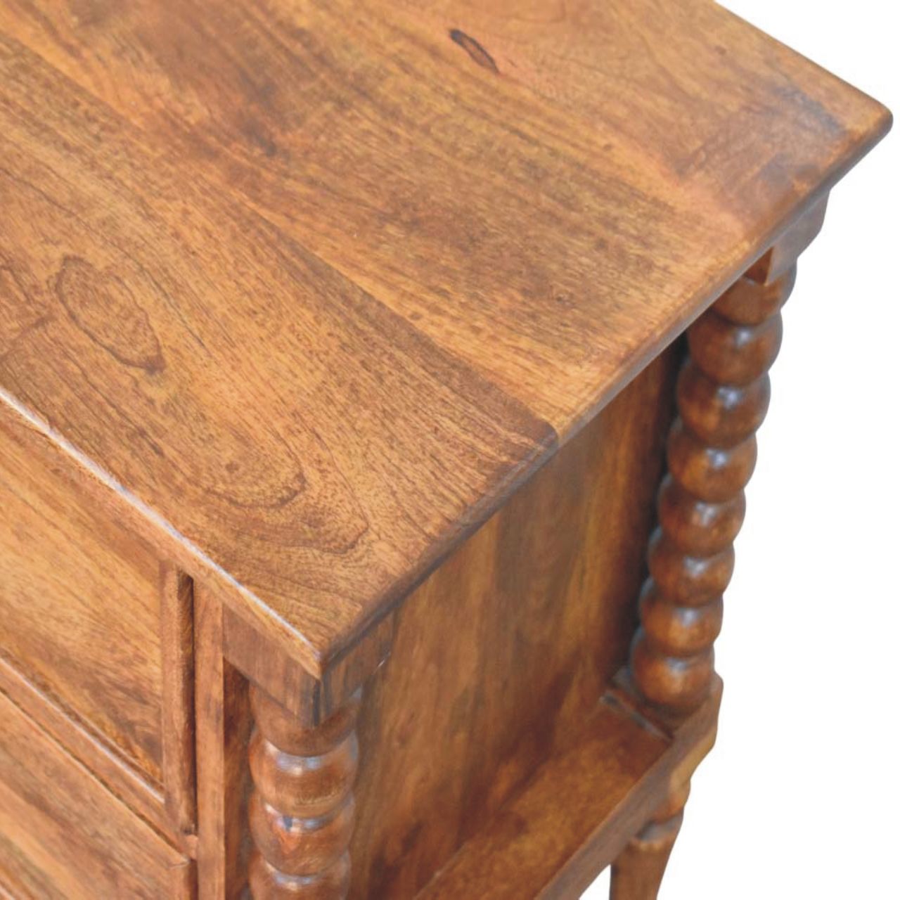 Harper Spindle Bedside Table - Amber Oak Solid Mango Wood