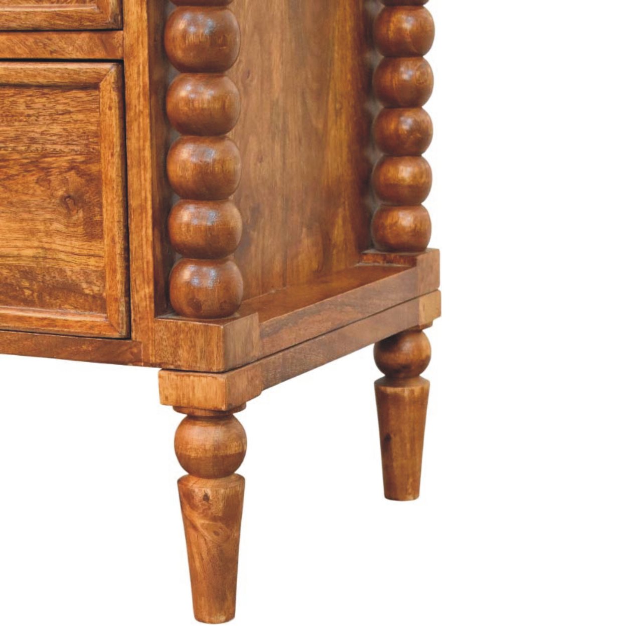 Harper Spindle Bedside Table - Amber Oak Solid Mango Wood
