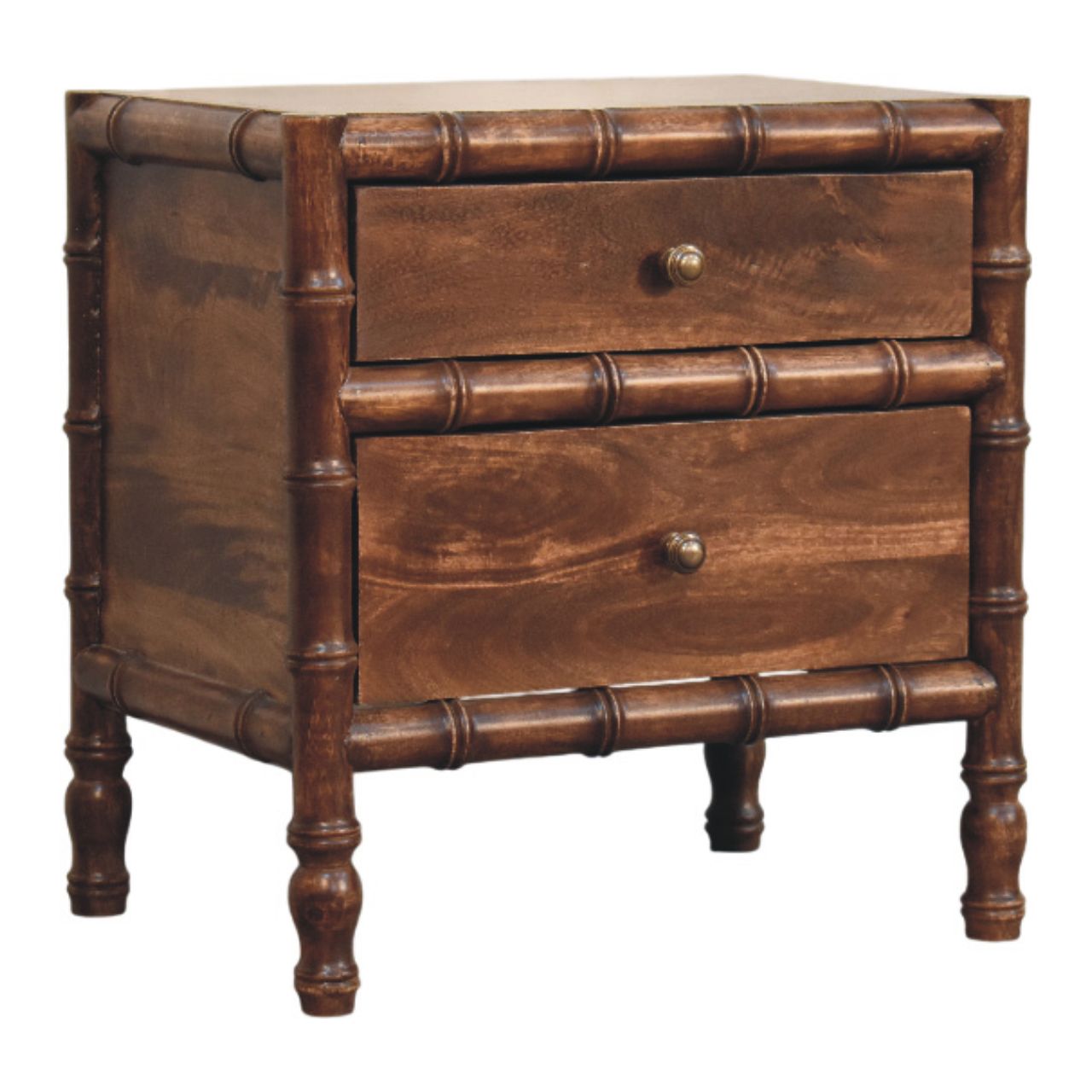 Mango Wood Nightstand - Roasted Almond Bamboo Frame 2-Drawer
