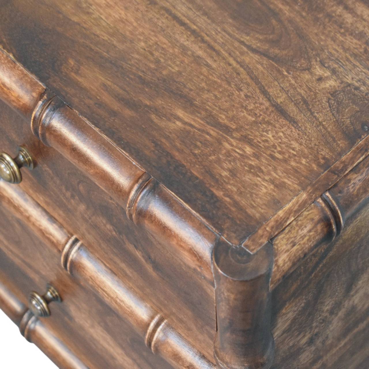 Mango Wood Nightstand - Roasted Almond Bamboo Frame 2-Drawer