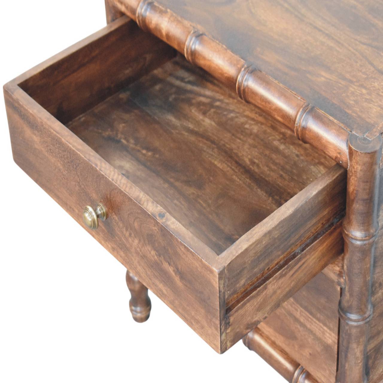 Mango Wood Nightstand - Roasted Almond Bamboo Frame 2-Drawer