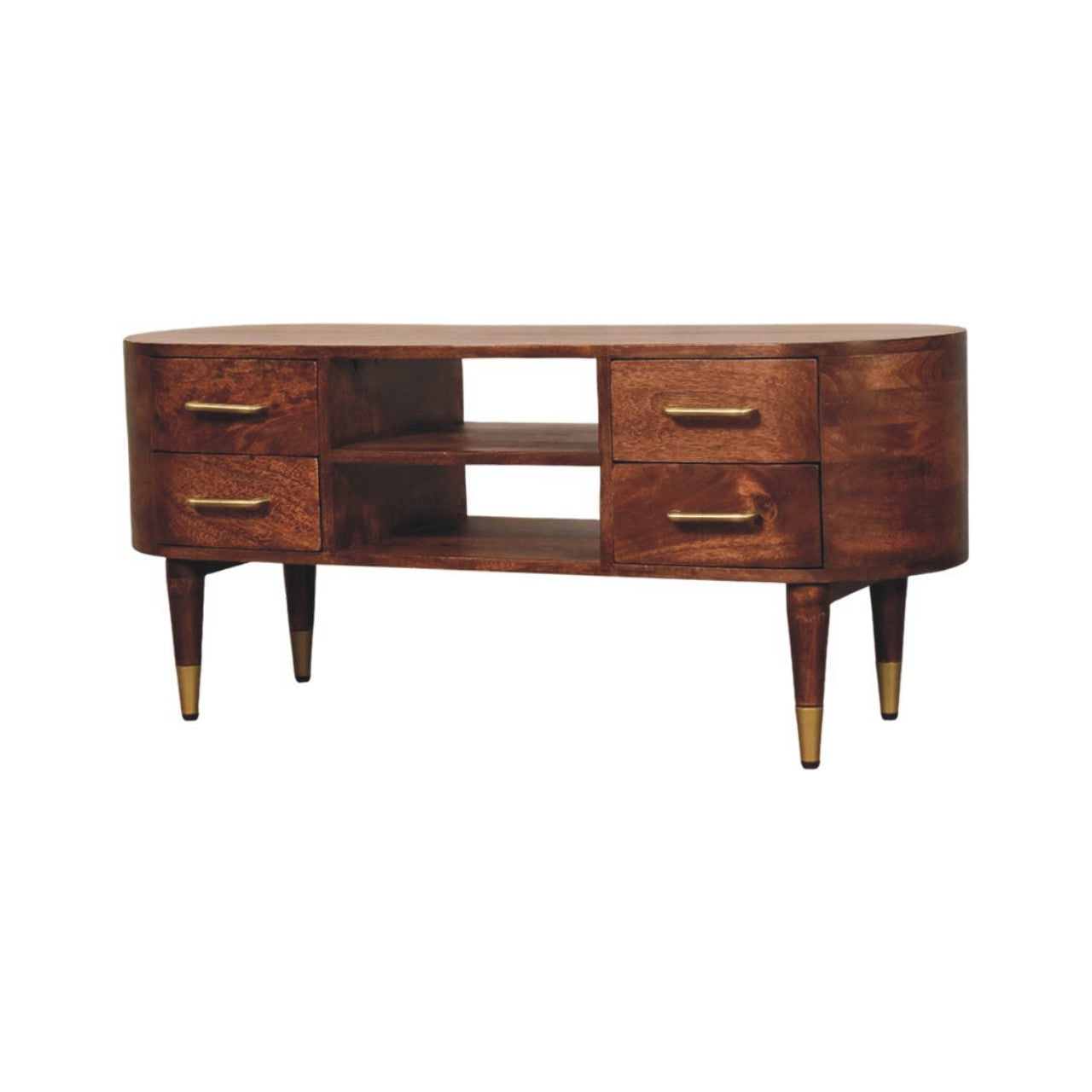 Valenza 2-Drawer Media Unit - Solid Mango Wood Winewood Oak