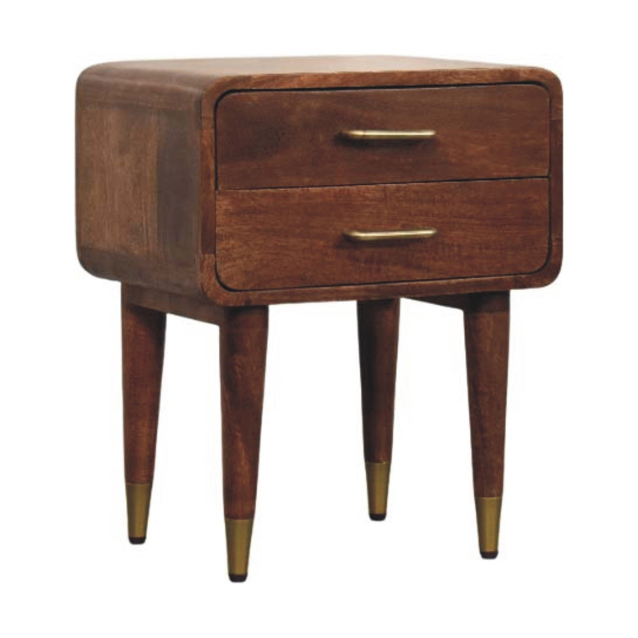 Valenza Two-Drawer Bedside Table - Solid Mango Wood Roasted Almond