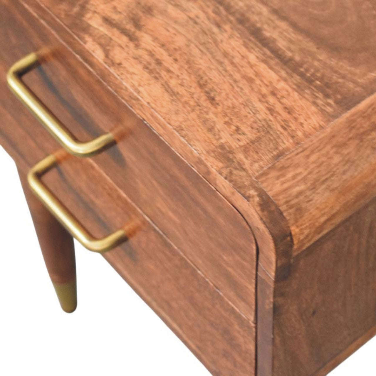Valenza Two-Drawer Bedside Table - Solid Mango Wood Roasted Almond
