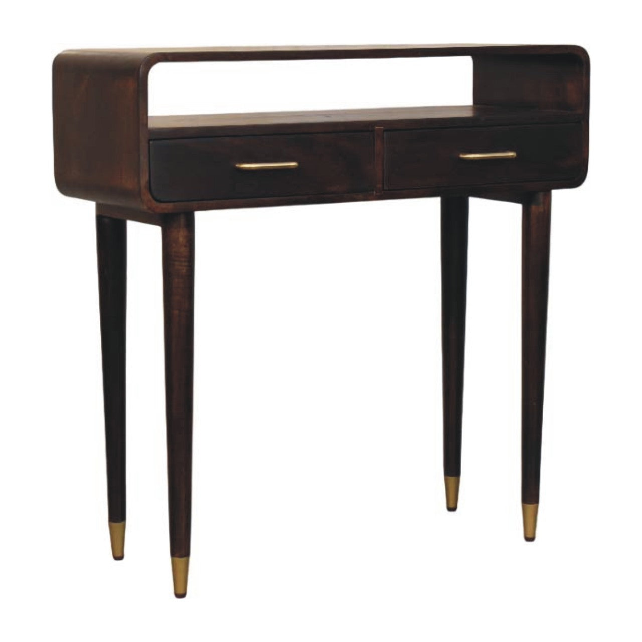 Valenza Console Table - Solid Mango Wood Velvet Mocha 2-Drawer