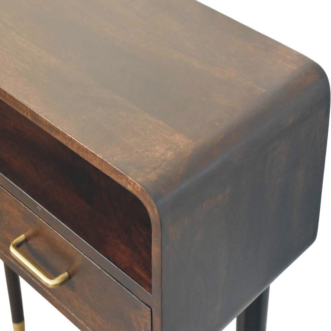 Valenza Console Table - Solid Mango Wood Velvet Mocha 2-Drawer