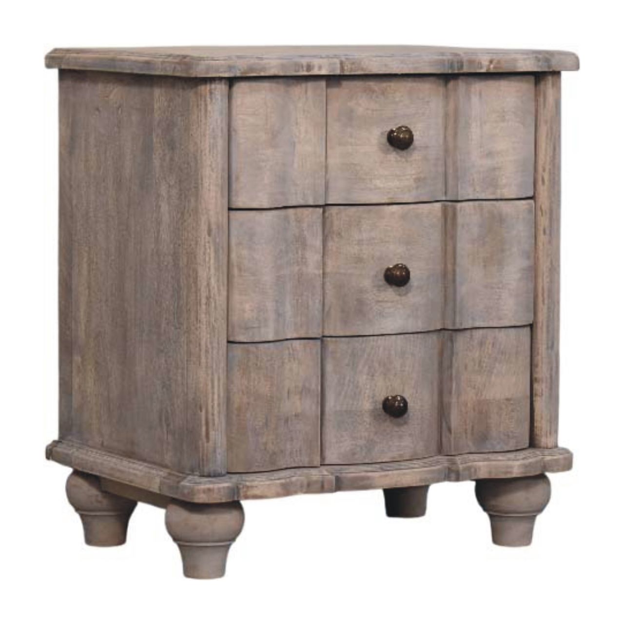Lume Washed Bedside Table - Solid Mango Wood 3-Drawer Acid Wash