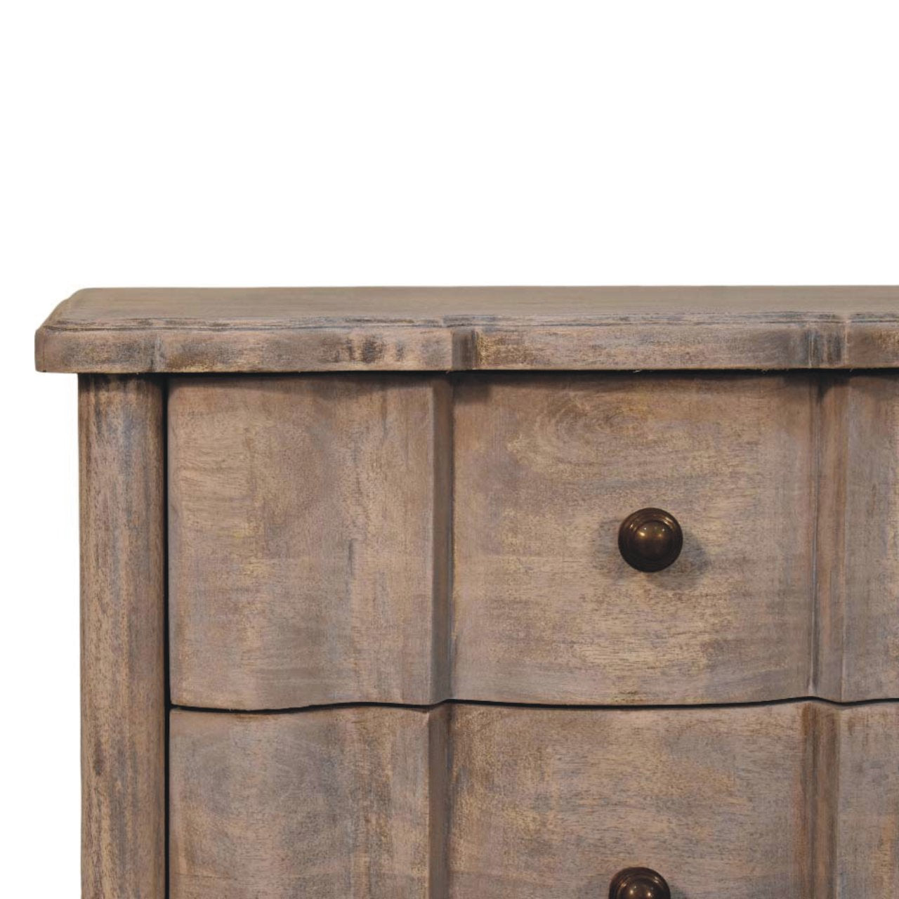 Lume Washed Bedside Table - Solid Mango Wood 3-Drawer Acid Wash