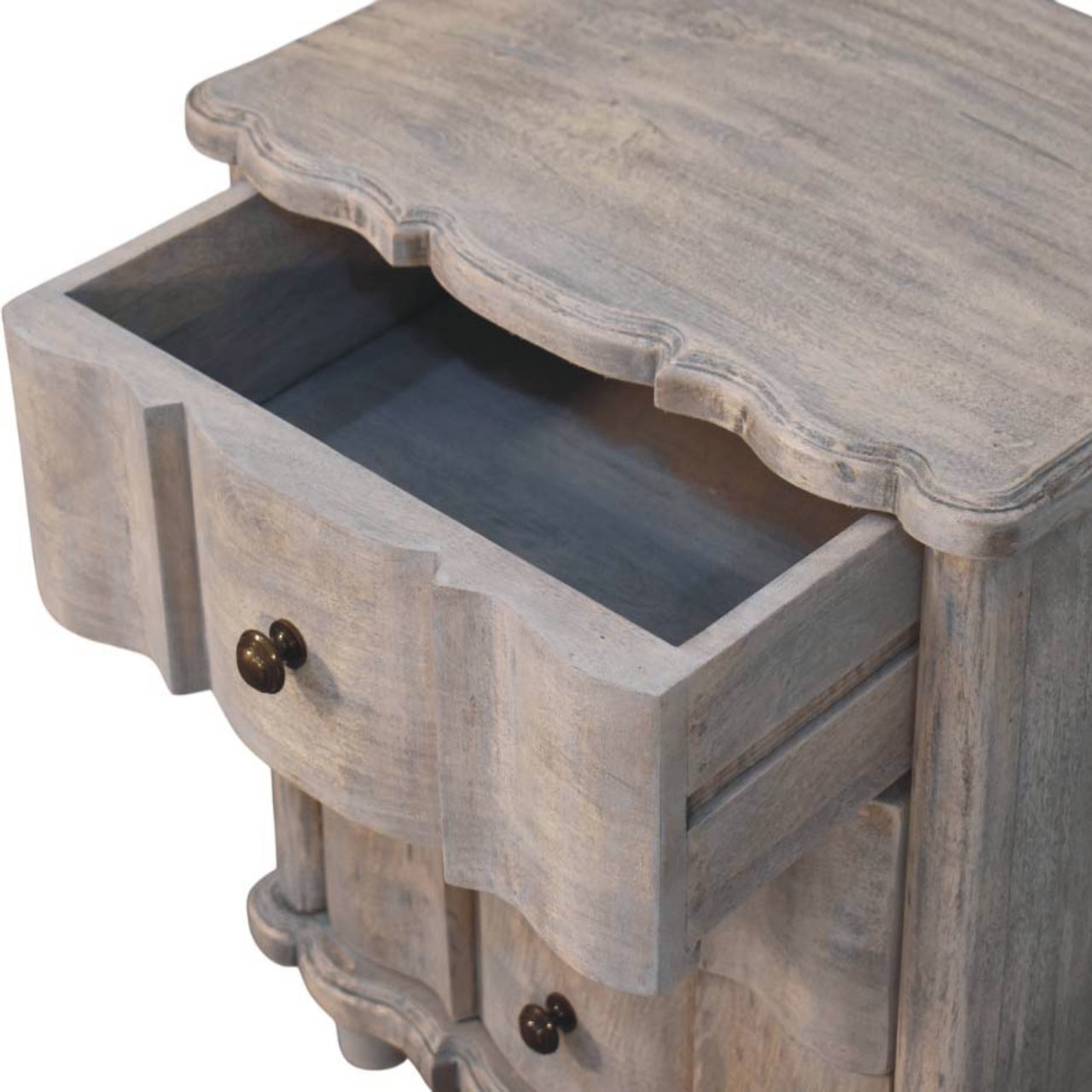Lume Washed Bedside Table - Solid Mango Wood 3-Drawer Acid Wash