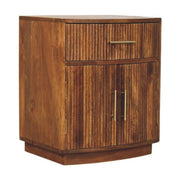 Solid Wood Curved Ribbed Bedside Table - Amber Oak Finish