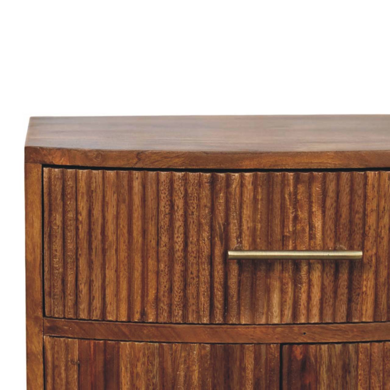 Solid Wood Curved Ribbed Bedside Table - Amber Oak Finish