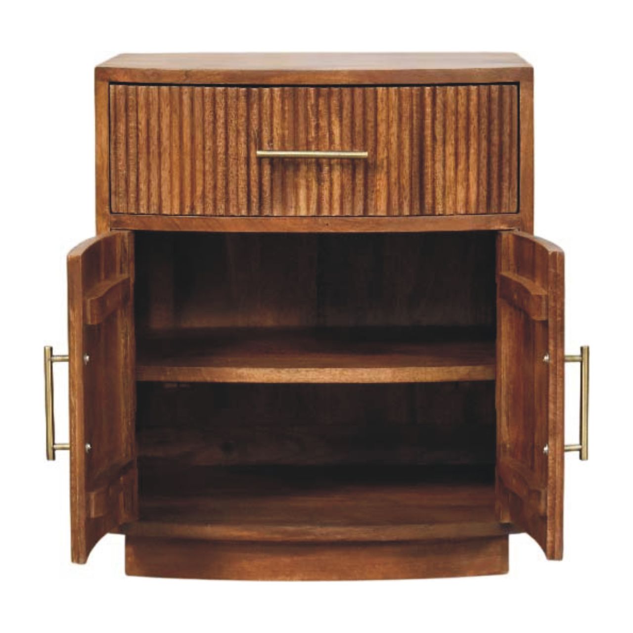Solid Wood Curved Ribbed Bedside Table - Amber Oak Finish