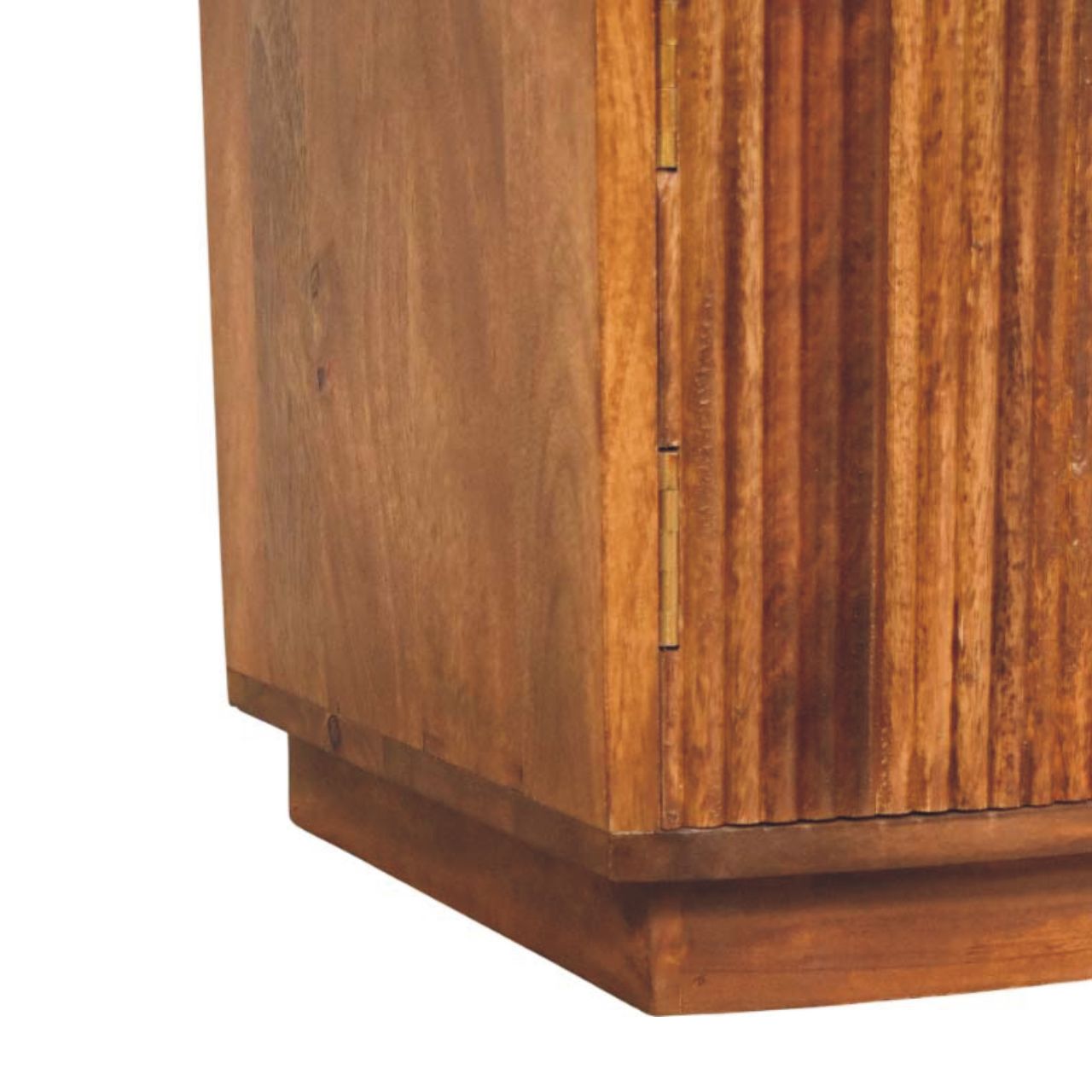 Solid Wood Curved Ribbed Bedside Table - Amber Oak Finish