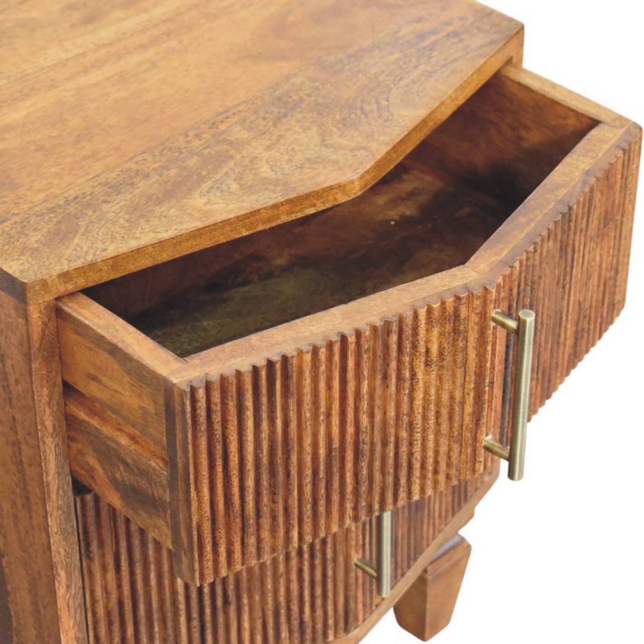 Louvre Bedside Unit - Winewood Oak Mid-Century 2-Drawer