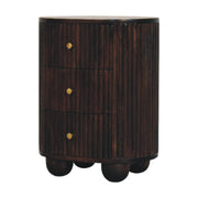 Curved Fluted 3-Drawer Bedside Table - Mocha Mango Wood