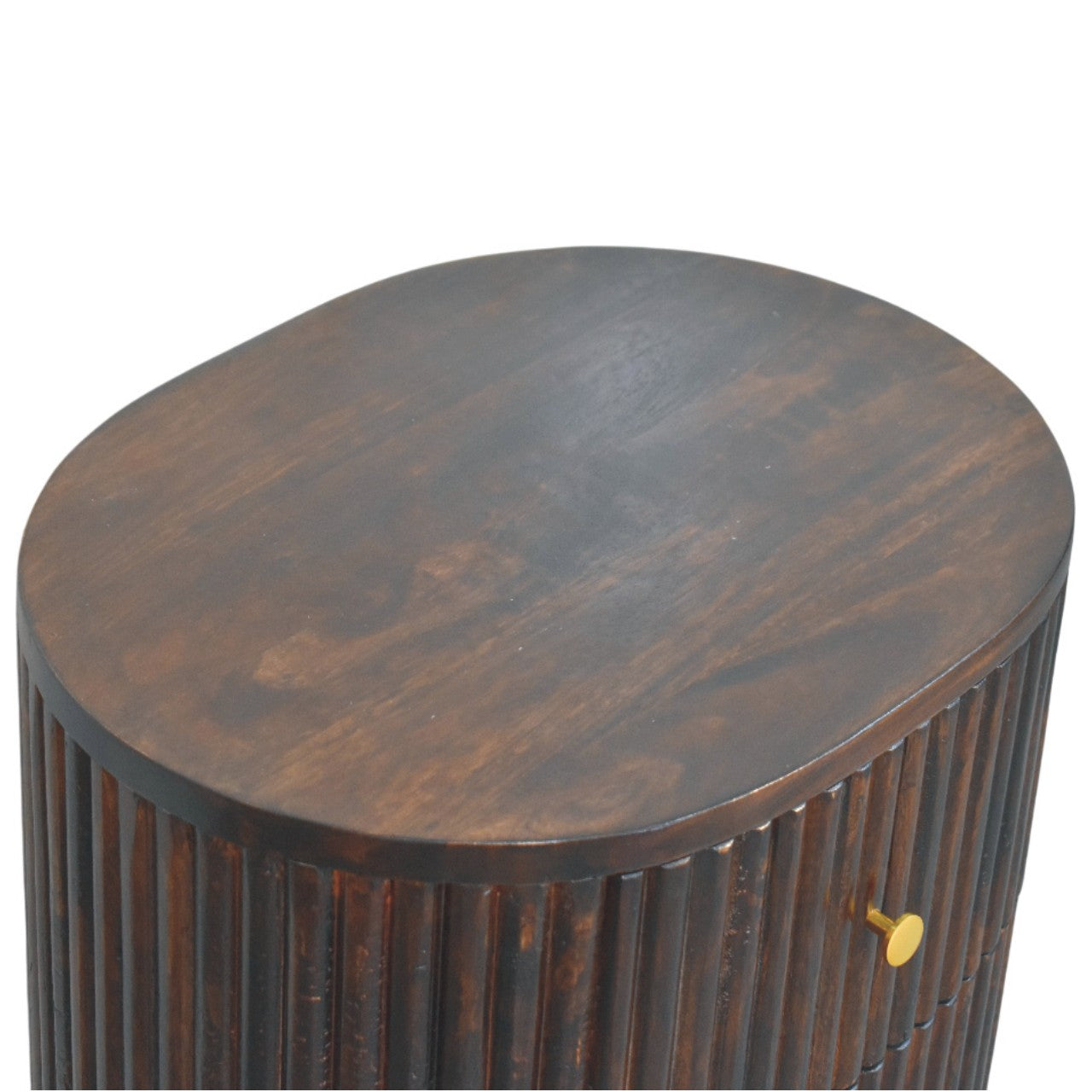 Curved Fluted 3-Drawer Bedside Table - Mocha Mango Wood