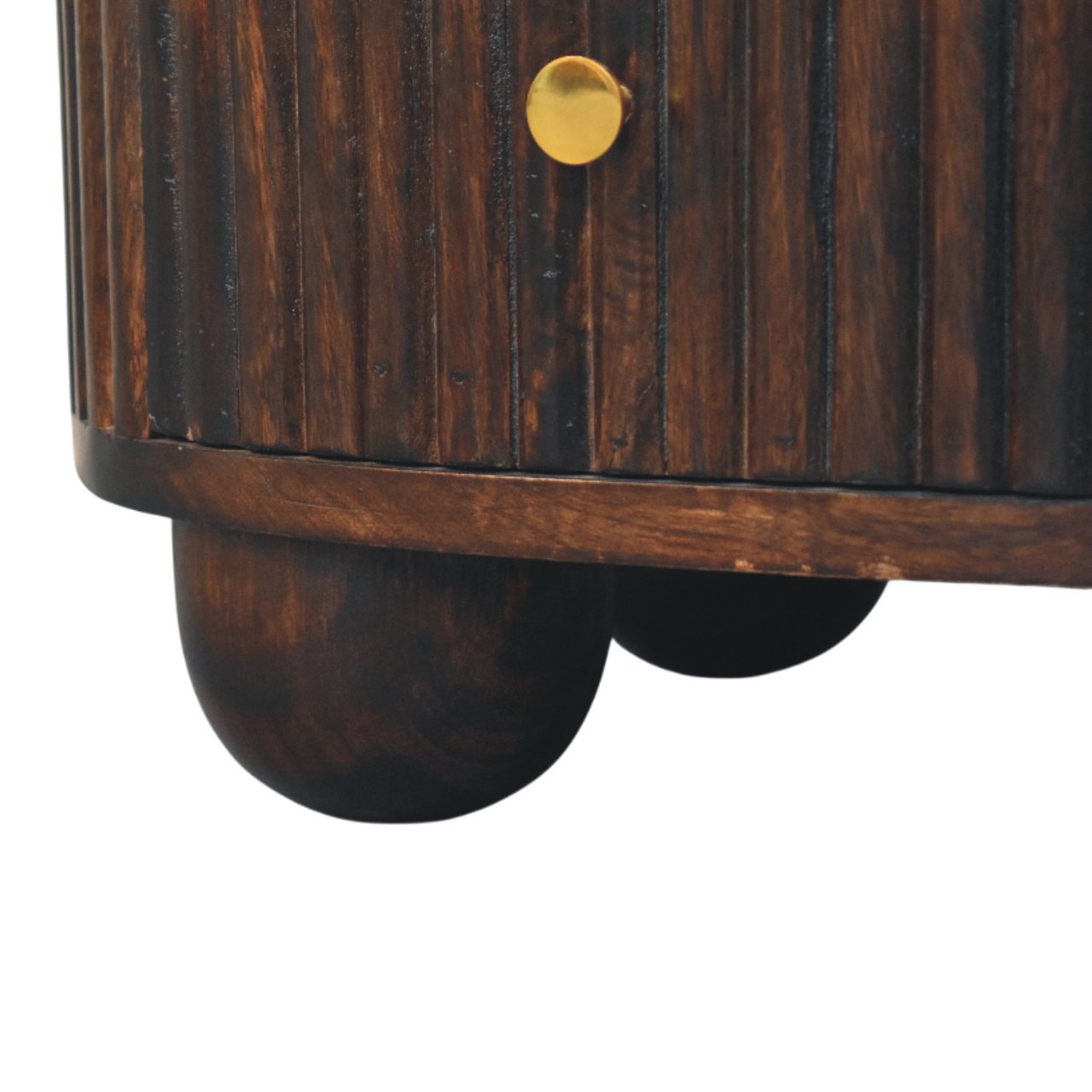 Curved Fluted 3-Drawer Bedside Table - Mocha Mango Wood
