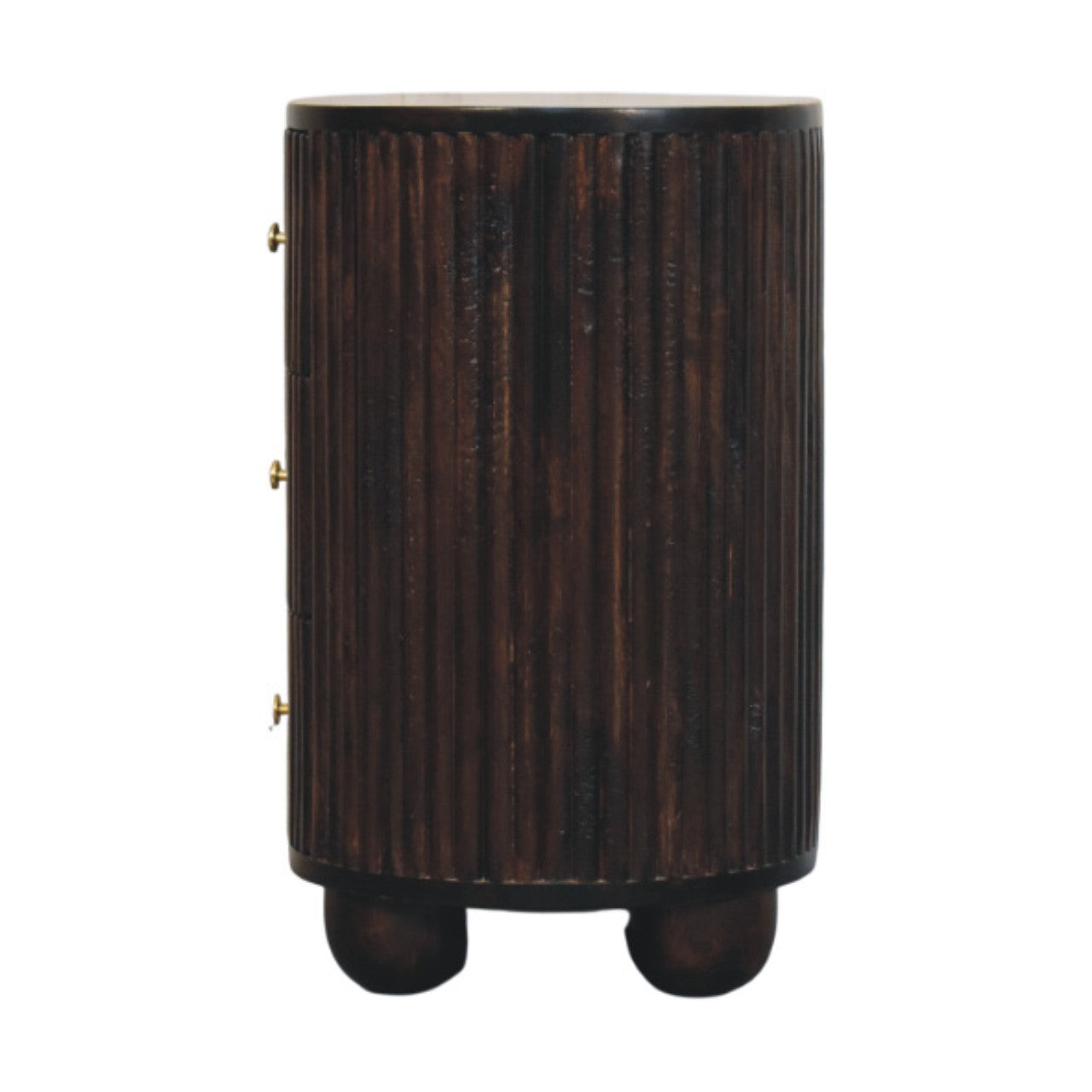 Curved Fluted 3-Drawer Bedside Table - Mocha Mango Wood