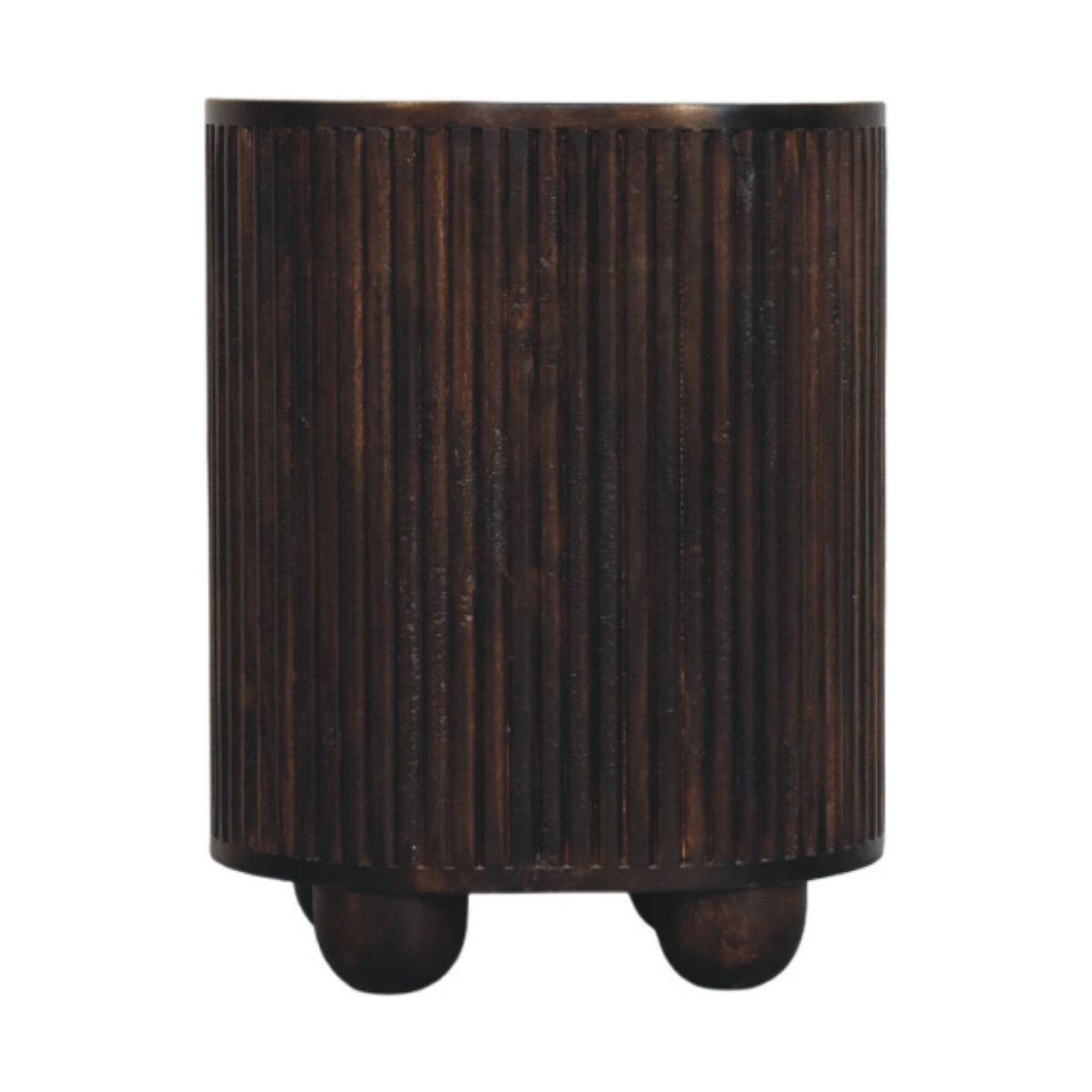 Curved Fluted 3-Drawer Bedside Table - Mocha Mango Wood