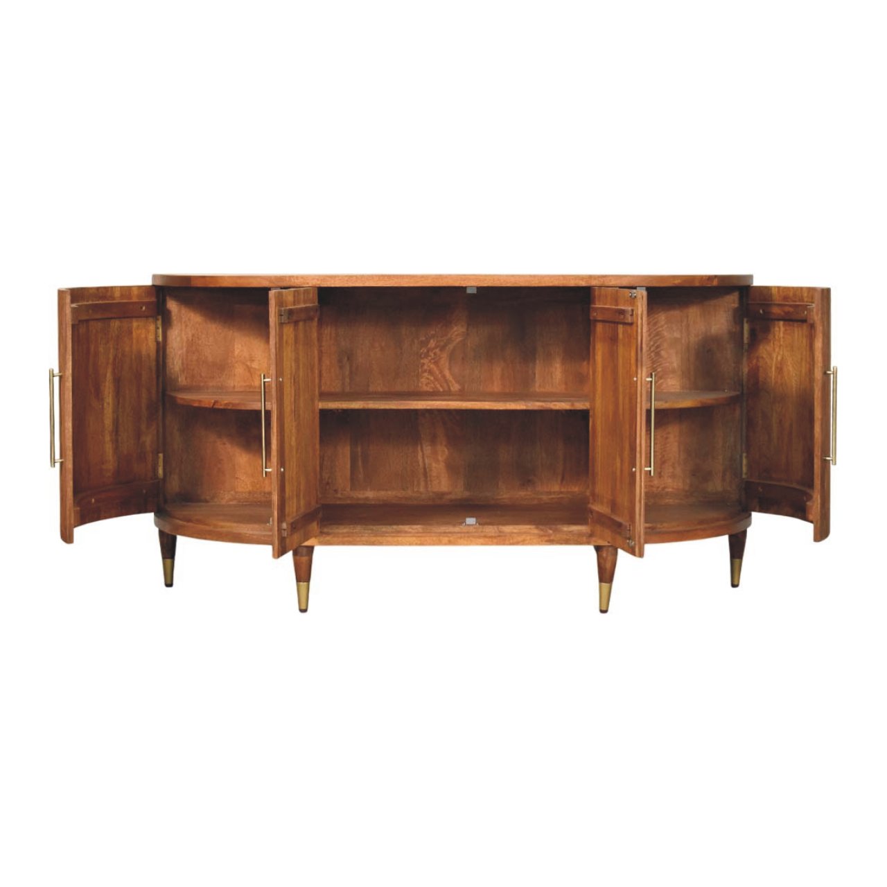 Ravello Curved 4-Door Sideboard - Amber Oak Solid Mango Wood