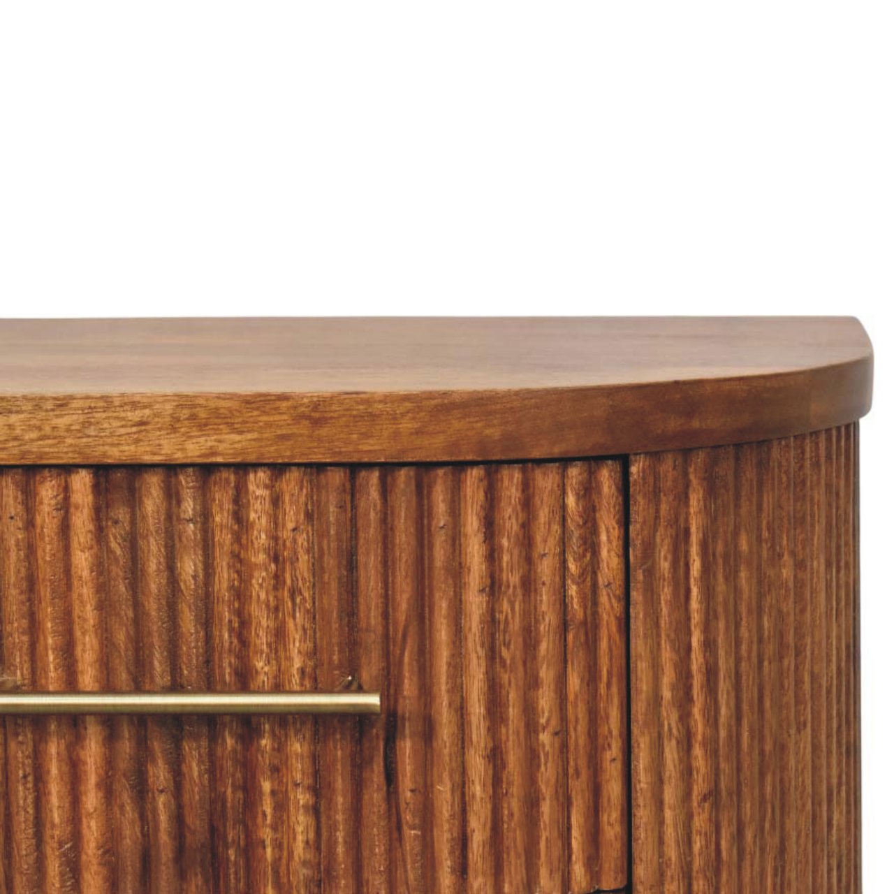 Amber Oak Ribbed Bedside Table - Solid Mango Wood with Brass