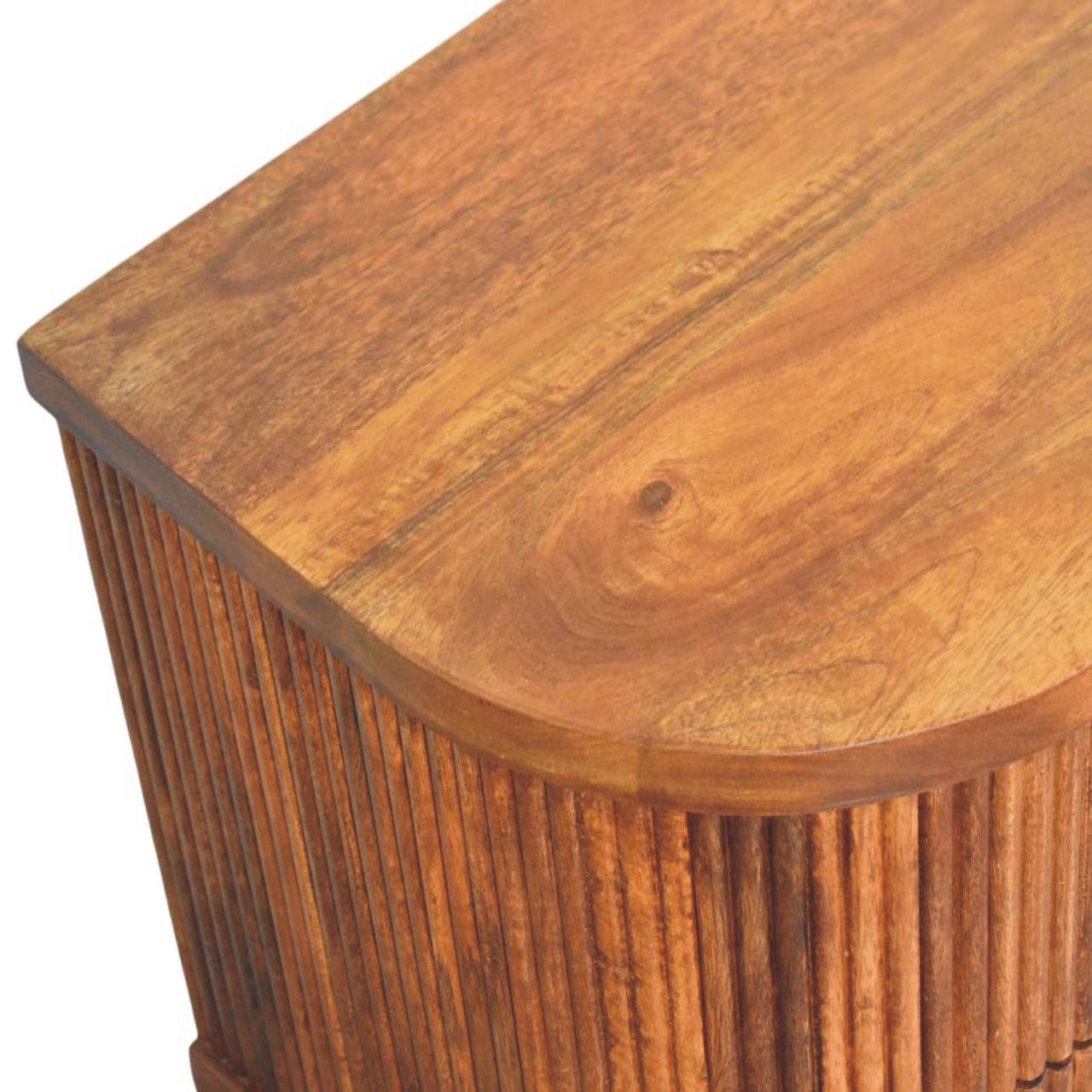 Amber Oak Ribbed Bedside Table - Solid Mango Wood with Brass