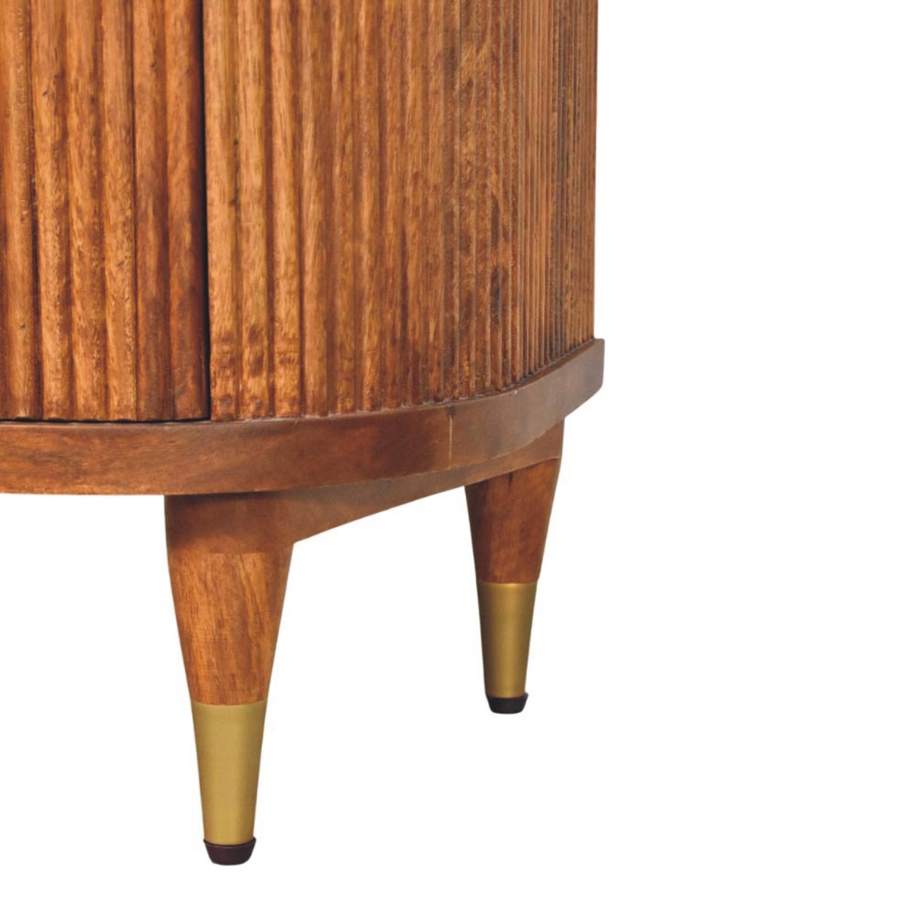 Amber Oak Ribbed Bedside Table - Solid Mango Wood with Brass