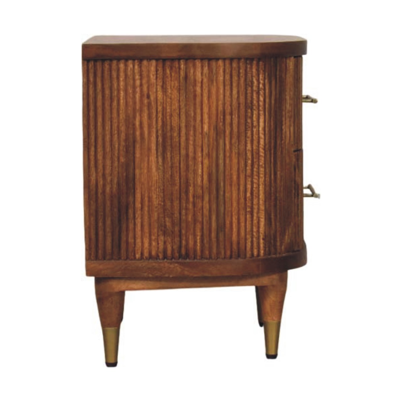 Amber Oak Ribbed Bedside Table - Solid Mango Wood with Brass