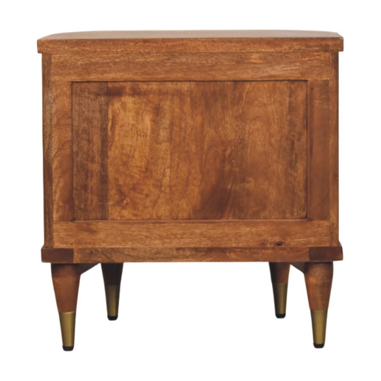 Amber Oak Ribbed Bedside Table - Solid Mango Wood with Brass