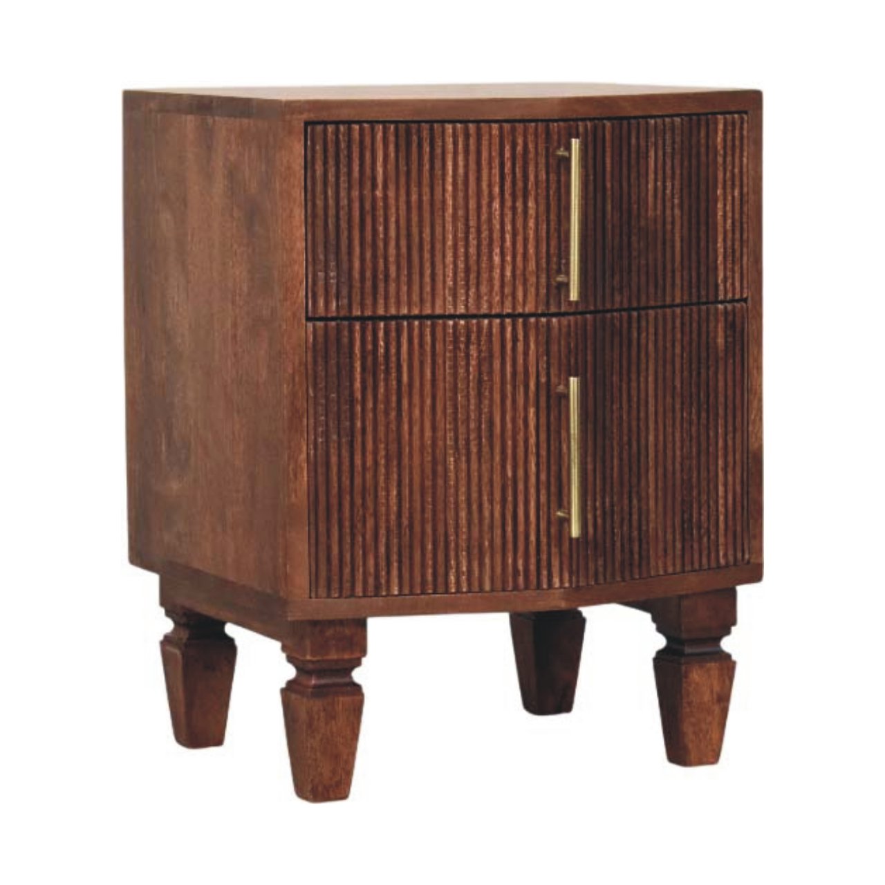 Harper Nightstand - Solid Mango Wood Amber Oak 2-Drawer